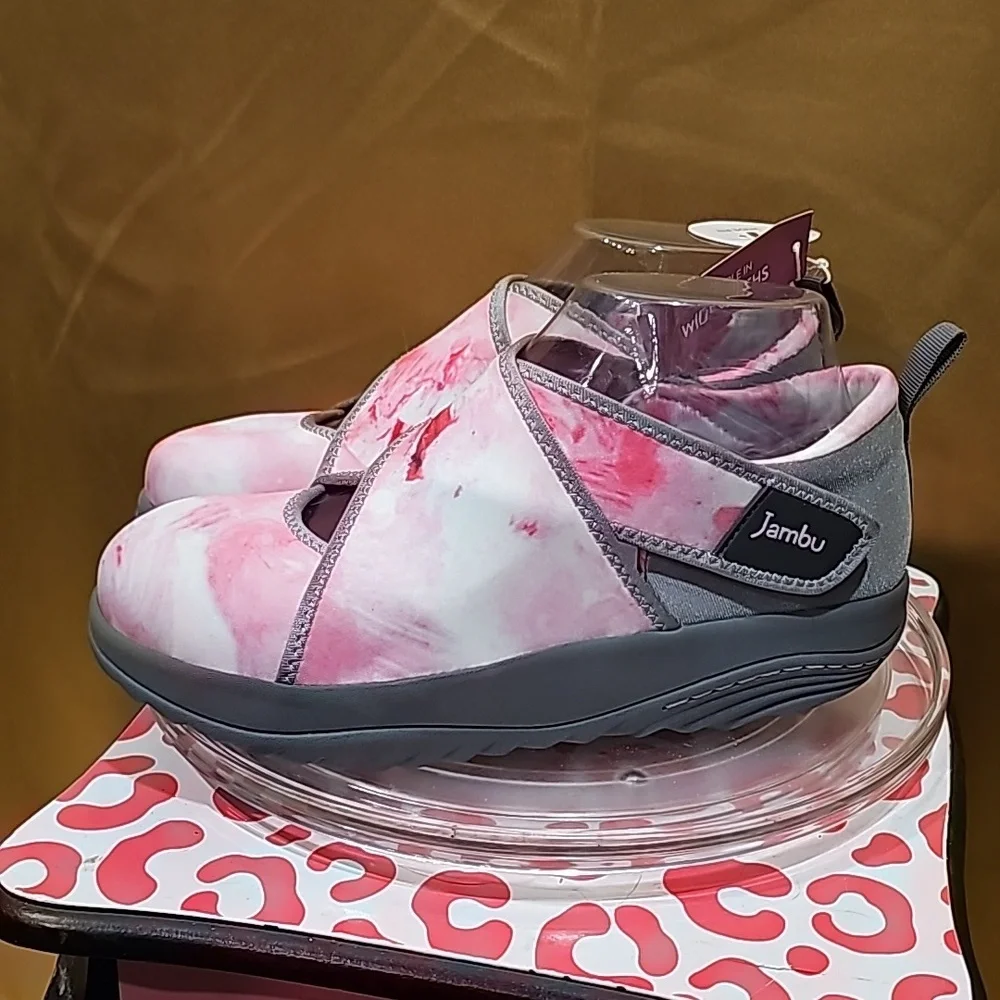 K Jambu Sneaks Pink grey 6.5 Wide fit dual velcro enclosure snug comfortable NWT